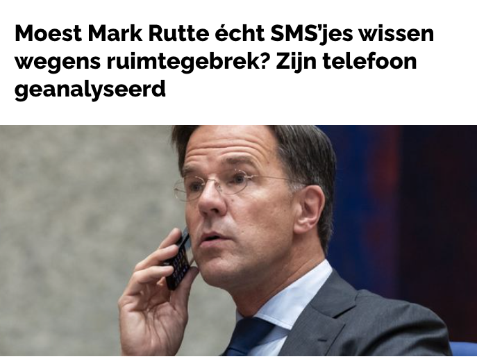Mark Ruttes gamla telefon i fokus i Nederländsk media. 