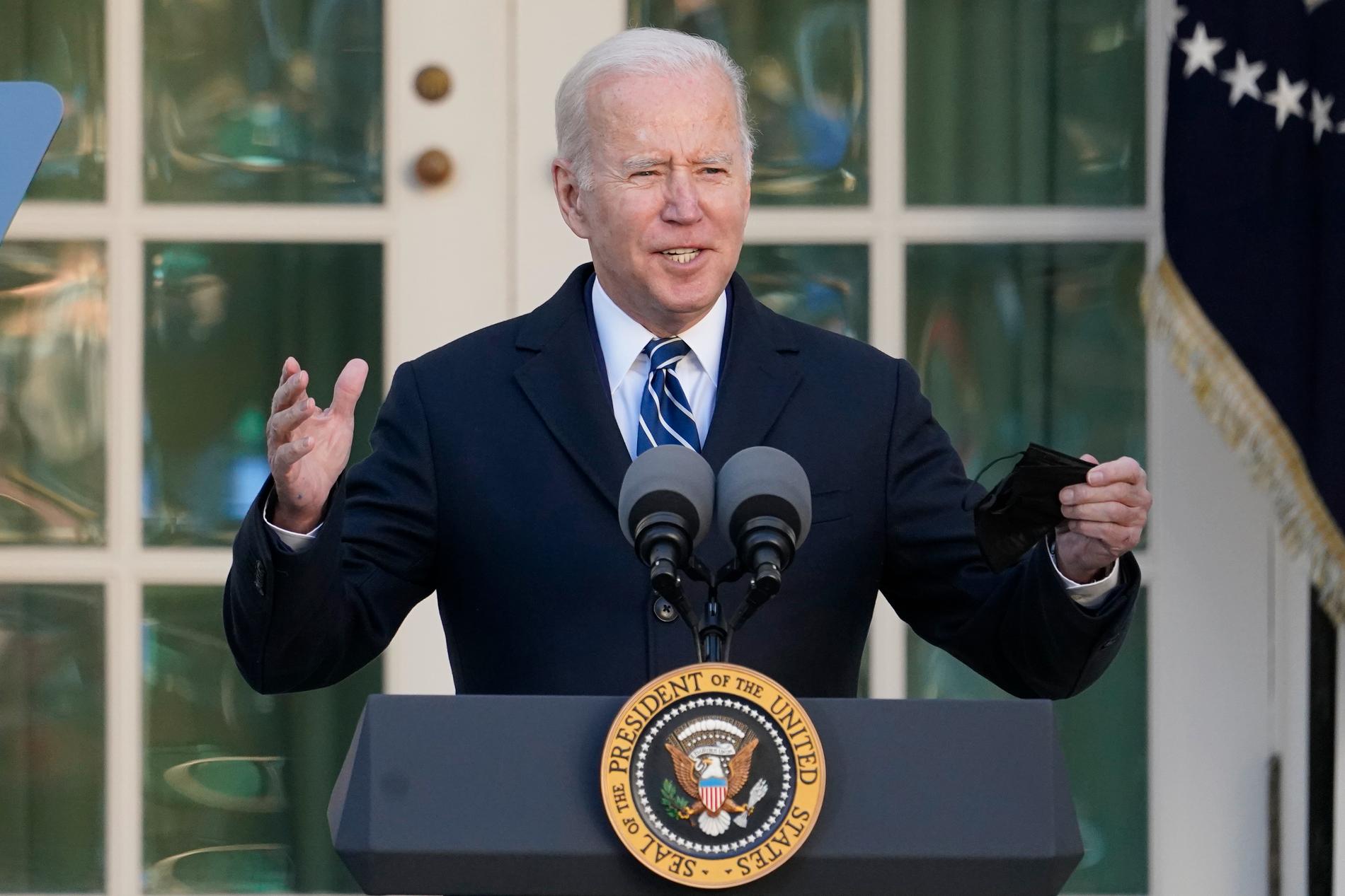 USA:s president Joe Biden under ett framträdande i Vita huset i fredags.