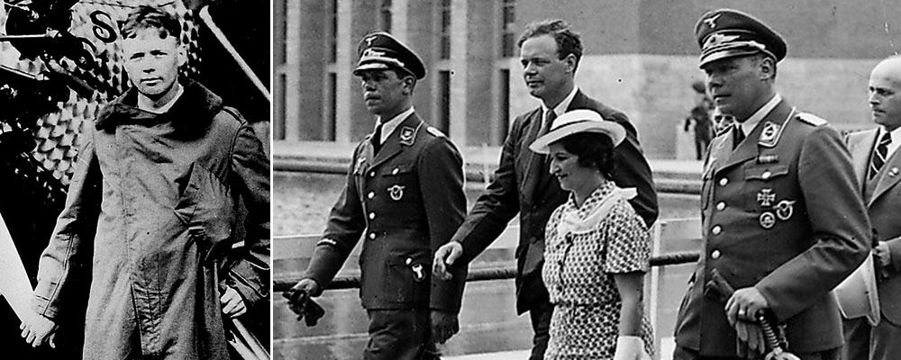 Verklighetens Charles Lindbergh – t v när han 1927 korsade Atlanten och t h 1936 när han tillsammans med sin hustru besökte Berlin.