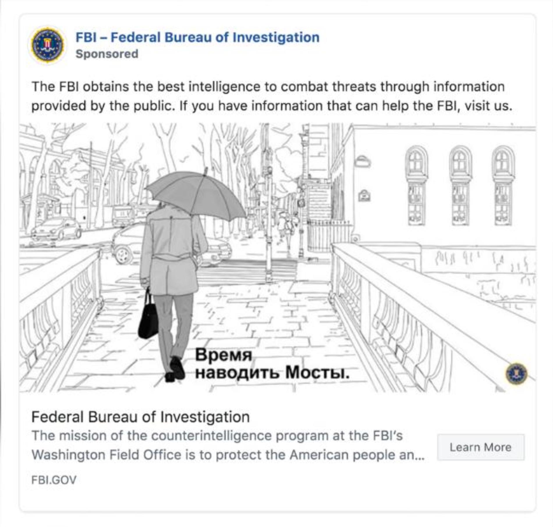 FBI annonserar i sociala medier att de söker ryska spioner.