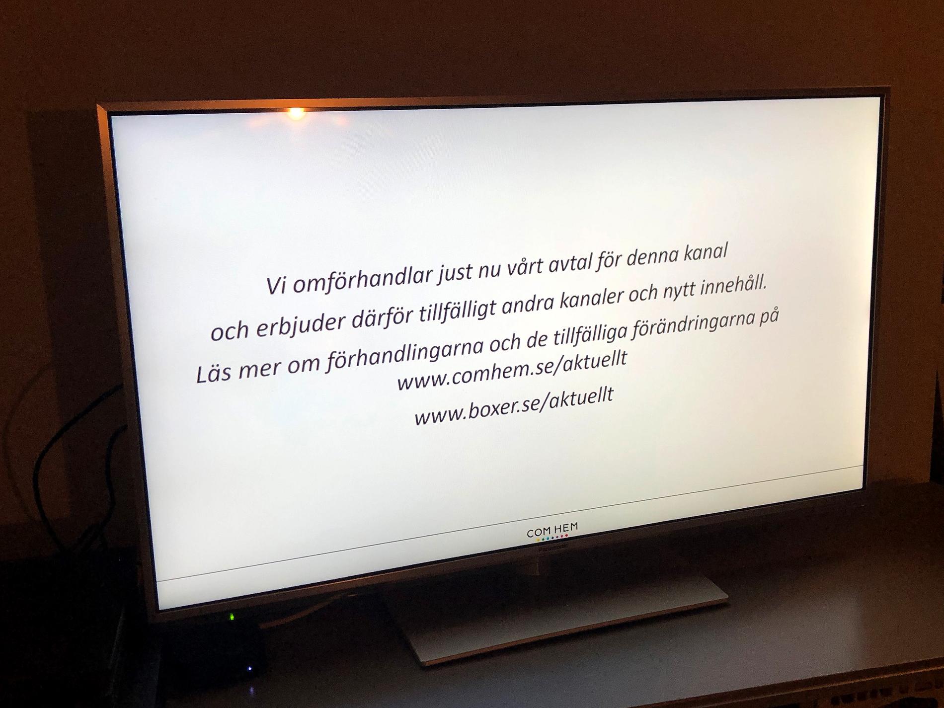 Meddelande som mötte den som ville titta på TV4 efter nedsläckningen.