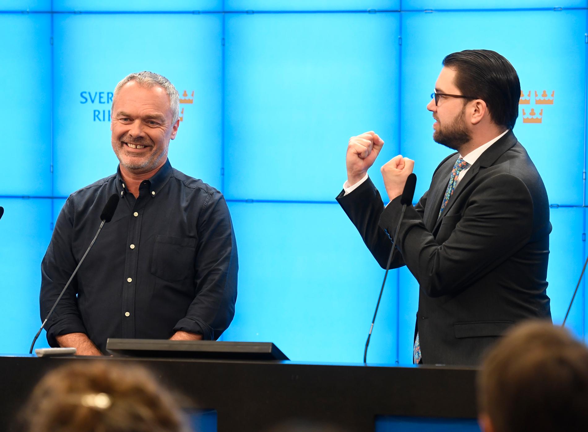 Liberalernas partiledare Jan Björklund och Sverigedemokraternas partiledare Jimmie Åkesson. 