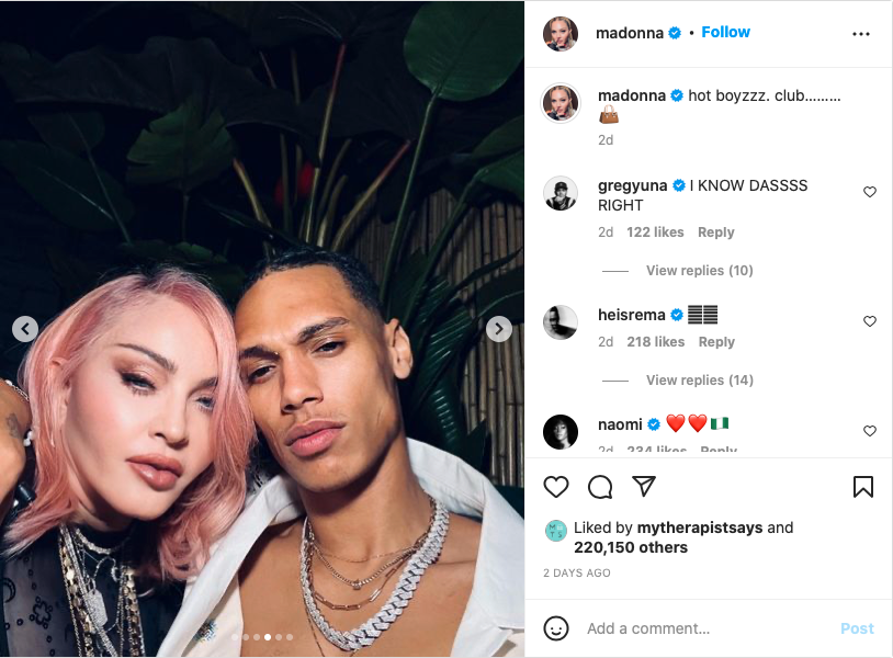 Madonna och Andrew Darnell poserar på Madonnas Instagram.