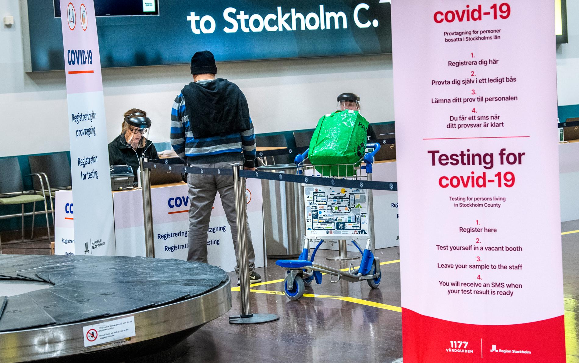 En provtagningsstation för covid-19 på Arlanda flygplats.