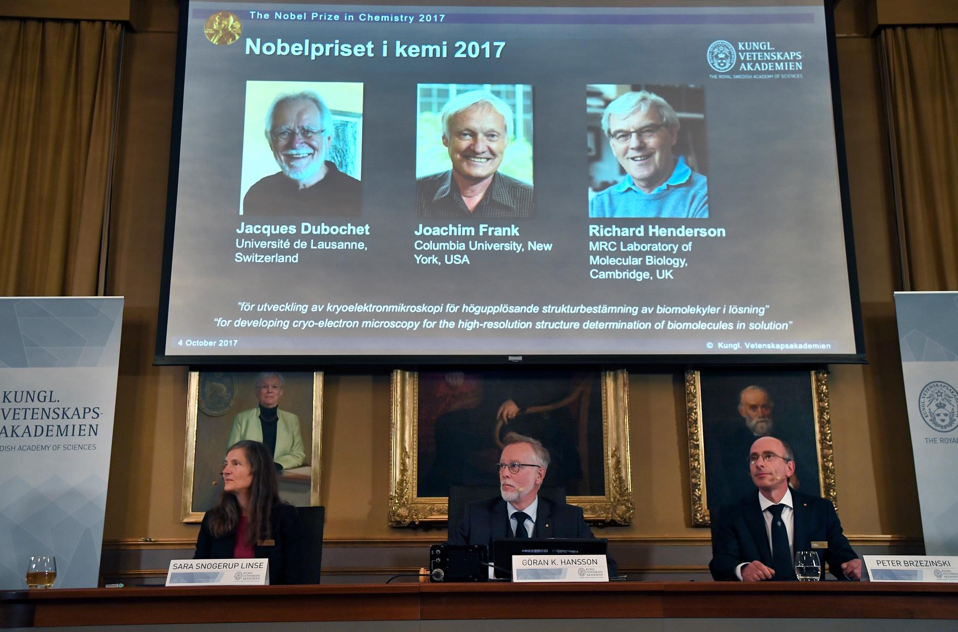 Förra året fick tre forskare dela på priset. Snart får vi reda på vem eller vilka som tilldelas årets Nobelpris i kemi. Arkivbild