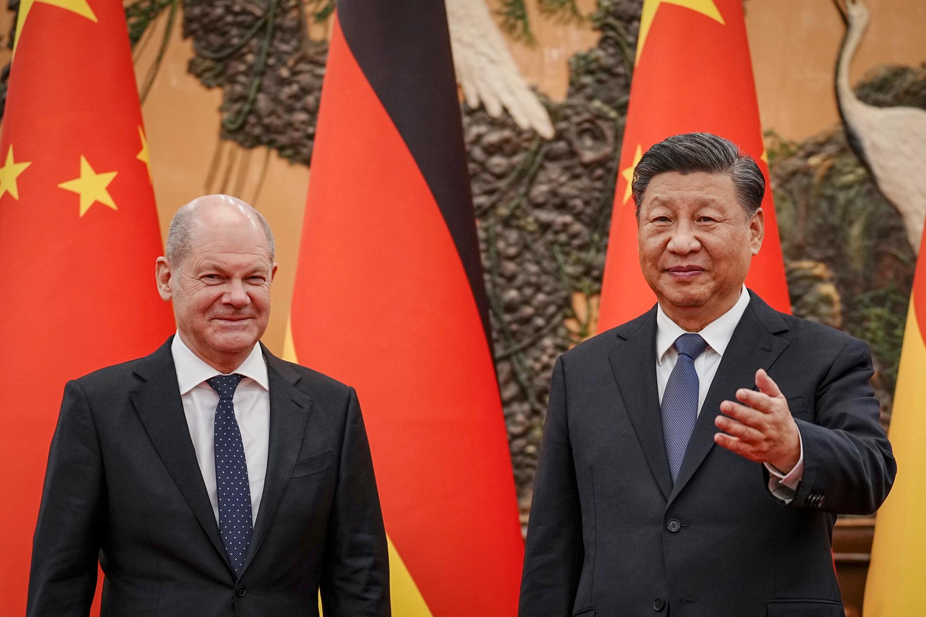 Olaf Scholz och Xi Jinping under ett tidigare möte, i Peking i november 2022.