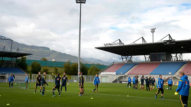 Landslaget tränar på Rheinpark Stadion i Vaduz.