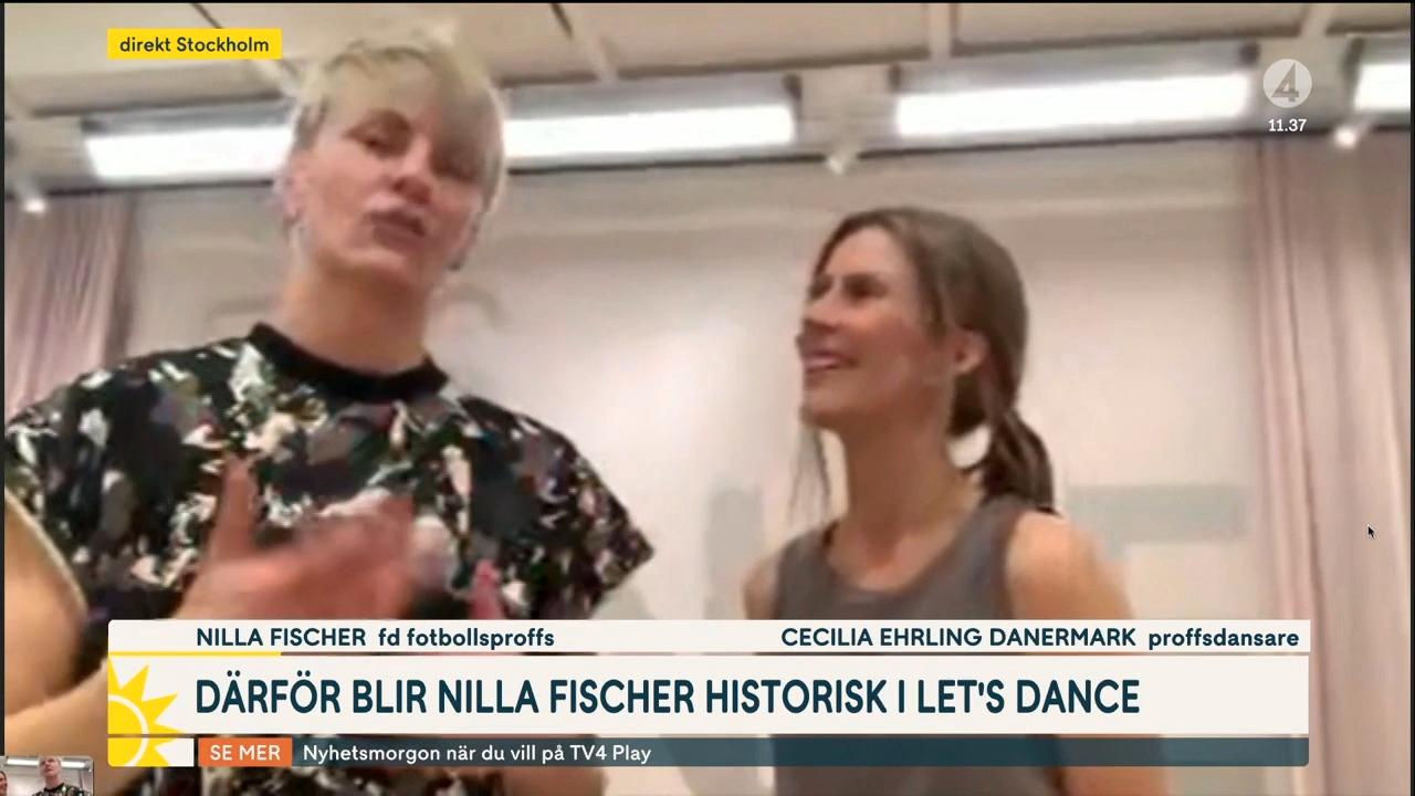 Dansparet Nilla Fischer och Cecilia Ehrling Danermark i ”Nyhetsmorgon”.