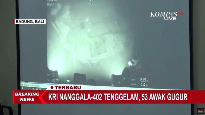 KRI Nanggala-402 filmades på botten av en undervattensdrönare på 839 meters djup.