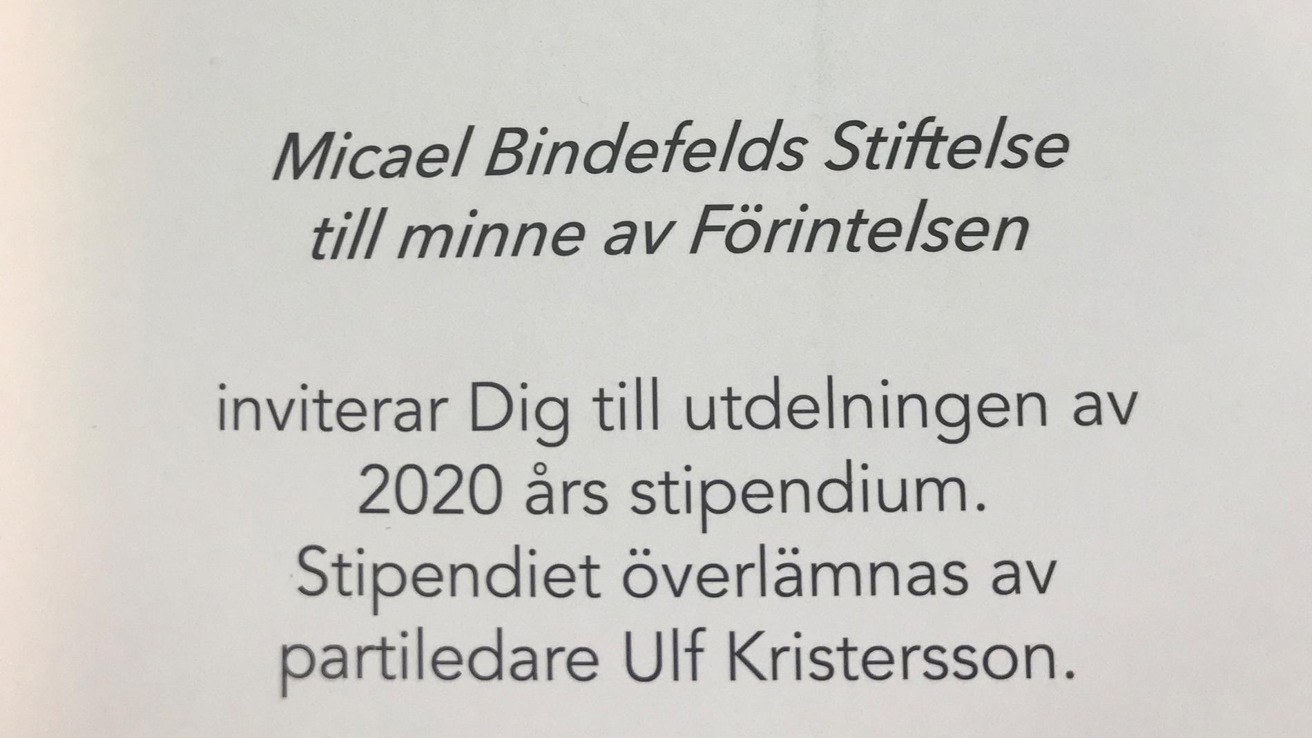 Inbjudan från Micael Bindefelds stiftelse.