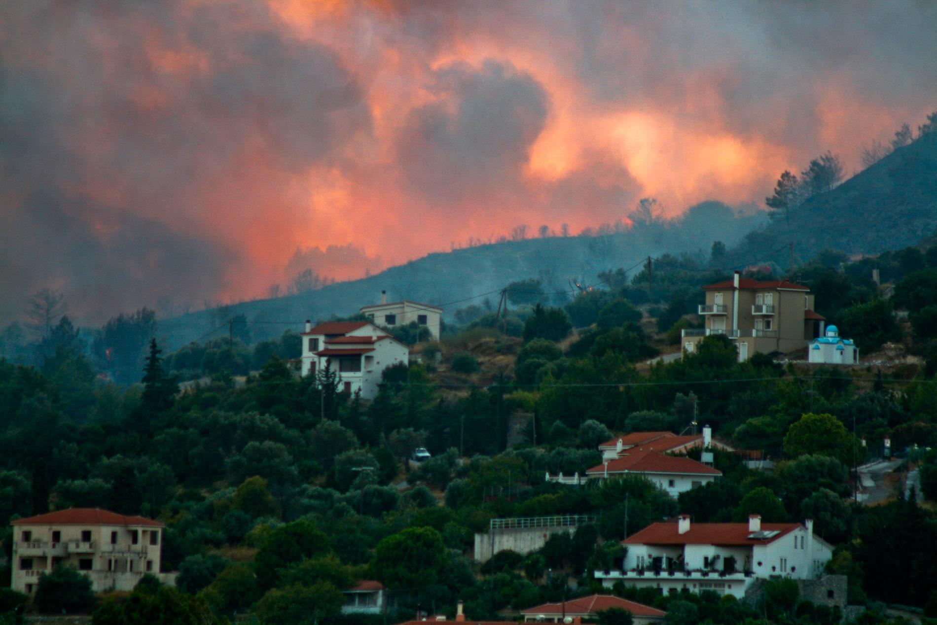 Skogsbränder rasade under lördagen nära byn Pythagorion på den grekiska ön Samos. Under lördagskvällen var bränderna helt släckta, enligt Linda Netterström, pressansvarig på Tui.