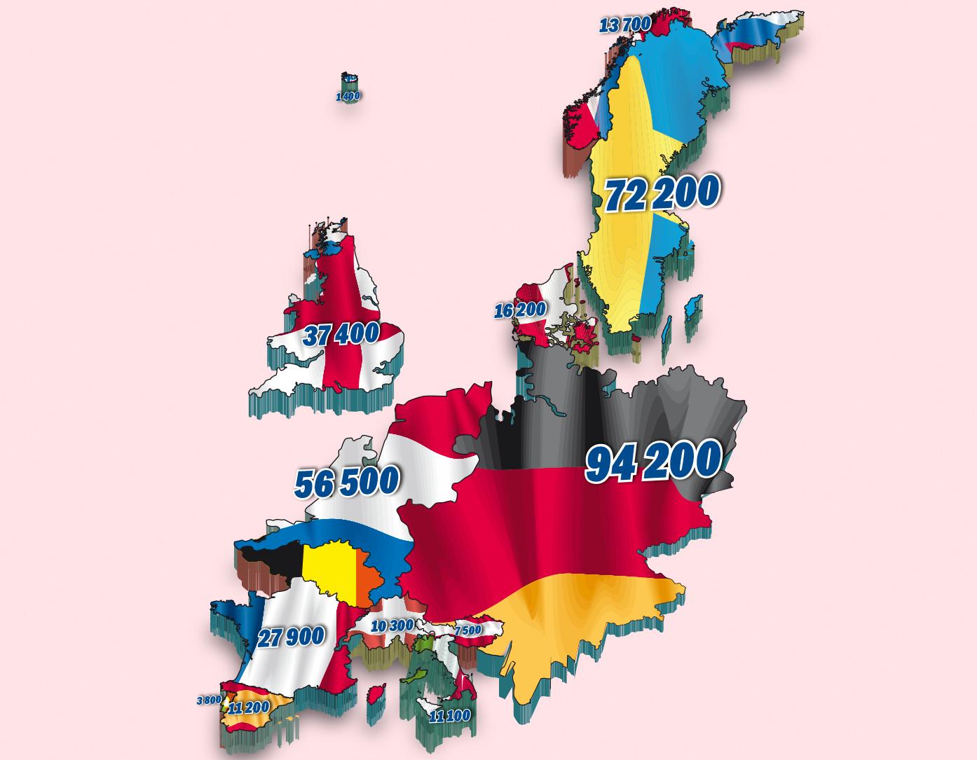 Bilden av Europakartan – sett till antalet spelare. Sverige är näst störst i Europa