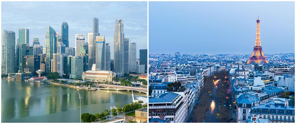 Singapore och Paris är världens dyraste städer. 
