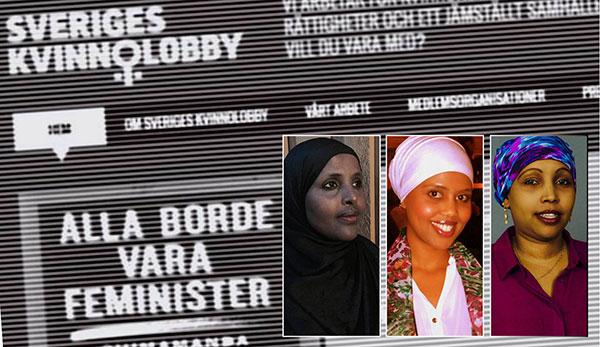 Sveriges Kvinnolobbys stöd till Amineh Amineh Kakabaveh uppvisar både okunskap och illvilja, skriver debattörerna. Tidningen Expo avslöjade i april att riksdagsledamoten hade spridit en film med rasistiskt innehåll. Tre av debattörerna, från vänster: Ayaan Mohammud, Najma Ali och Ifrah-Degmo Mohamed.