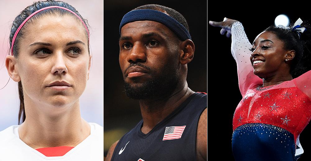 Tre amerikanska storstjärnor – Alex Morgan, LeBron James och Simone Biles.