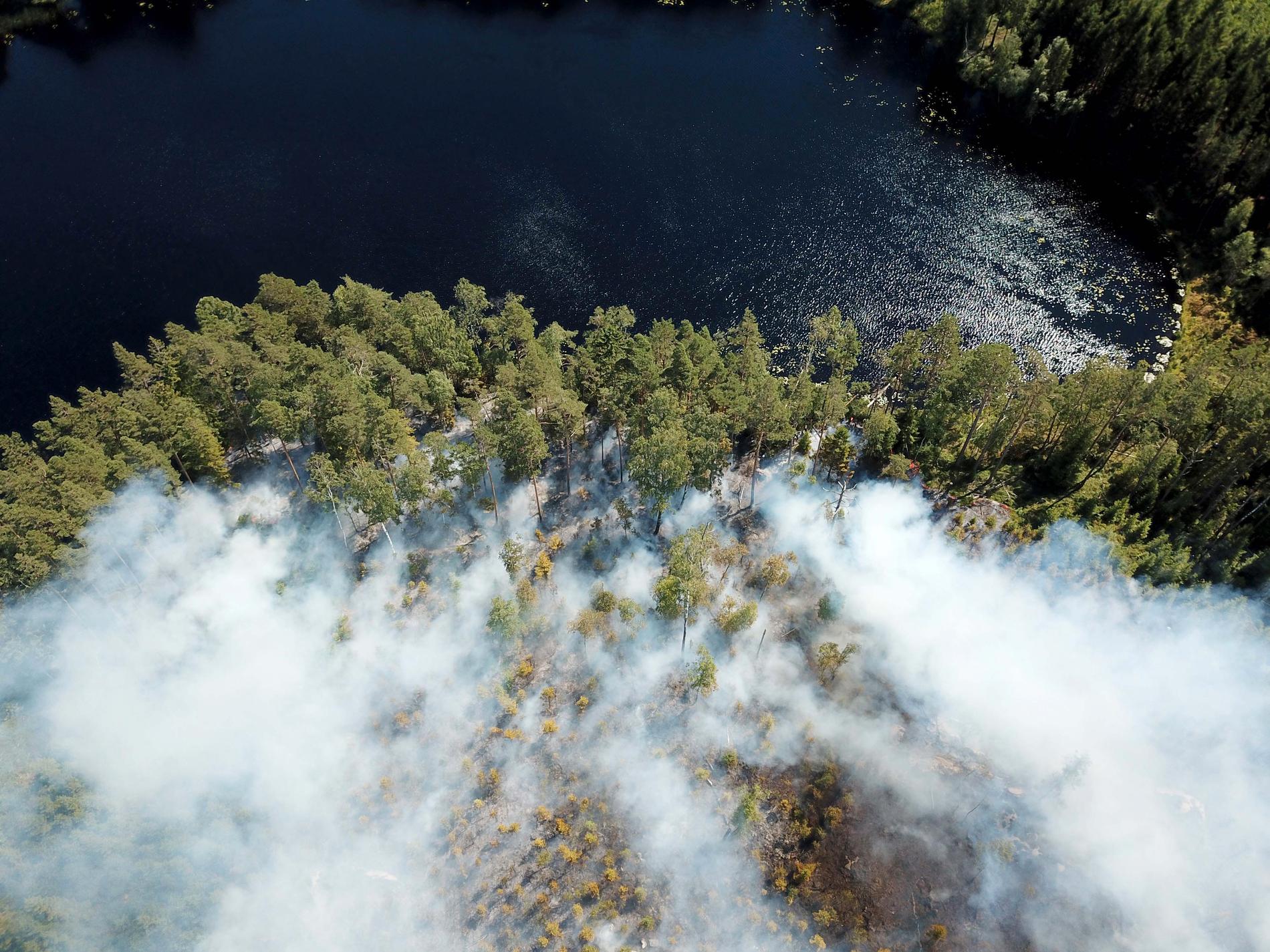Skogsbrand vid Rådasjön i Marks kommun.