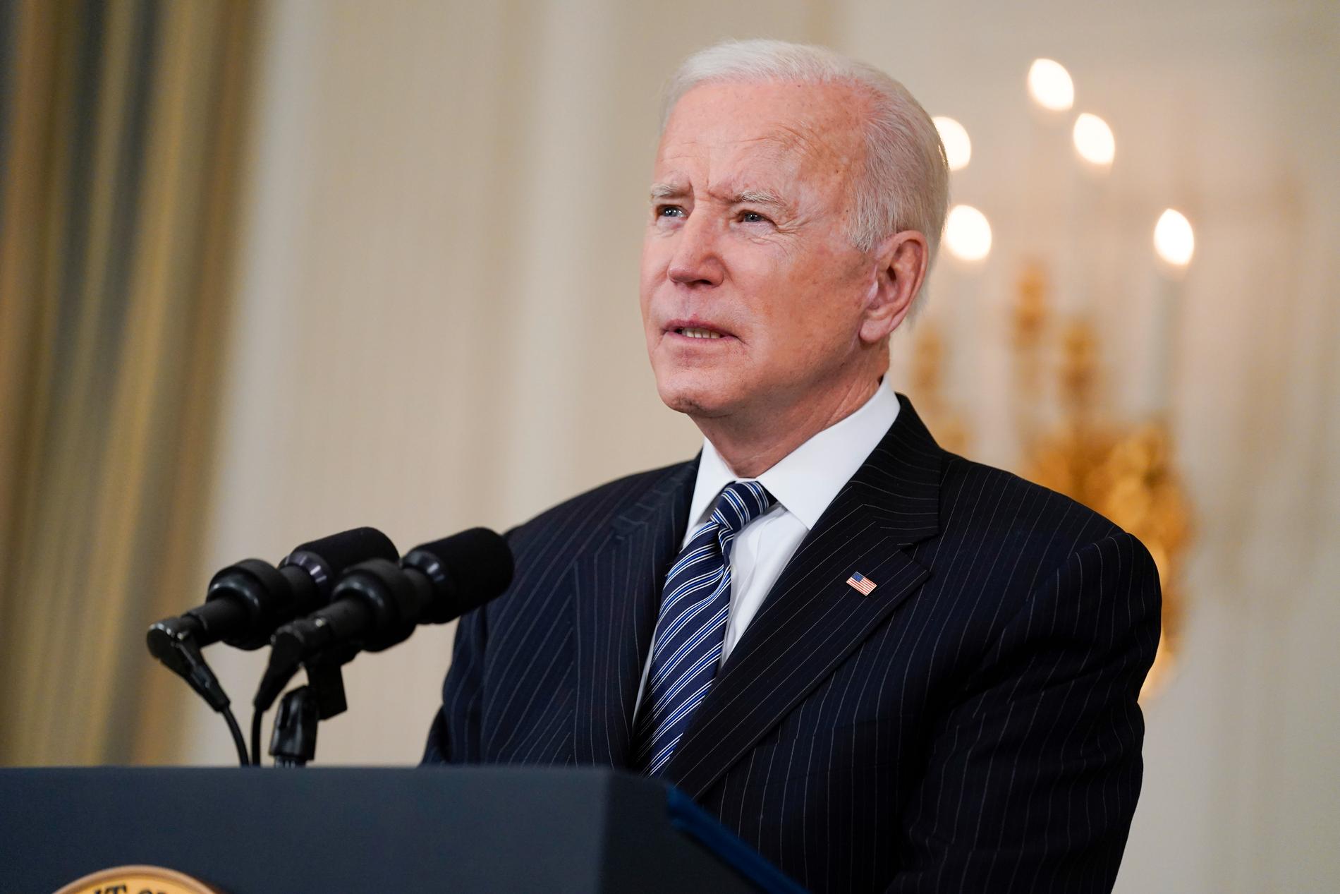 President Joe Biden under sitt tal i Vita huset på tisdagskvällen, lokal tid.