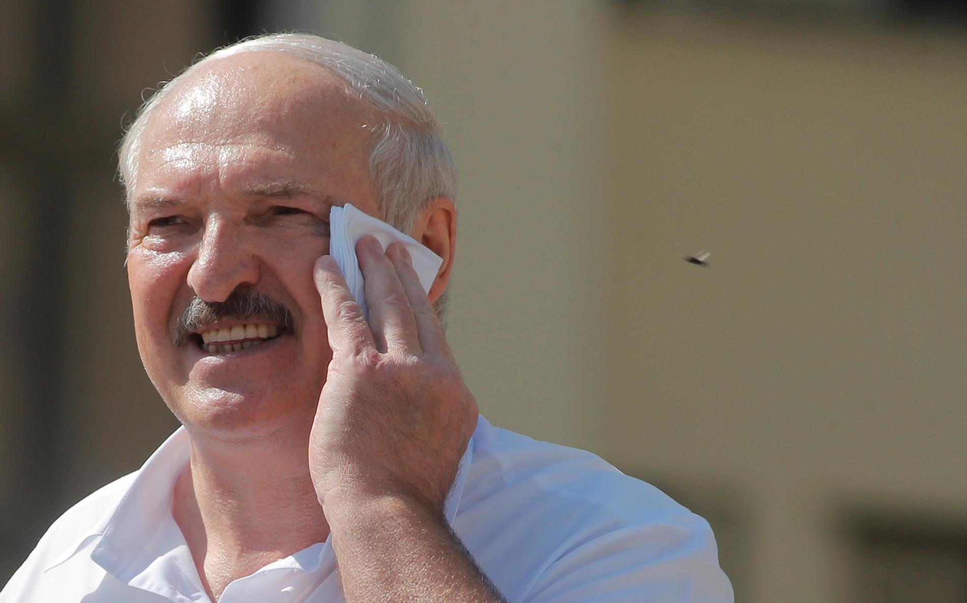 Belarus president Aleksandr Lukasjenko under ett tal i söndags.