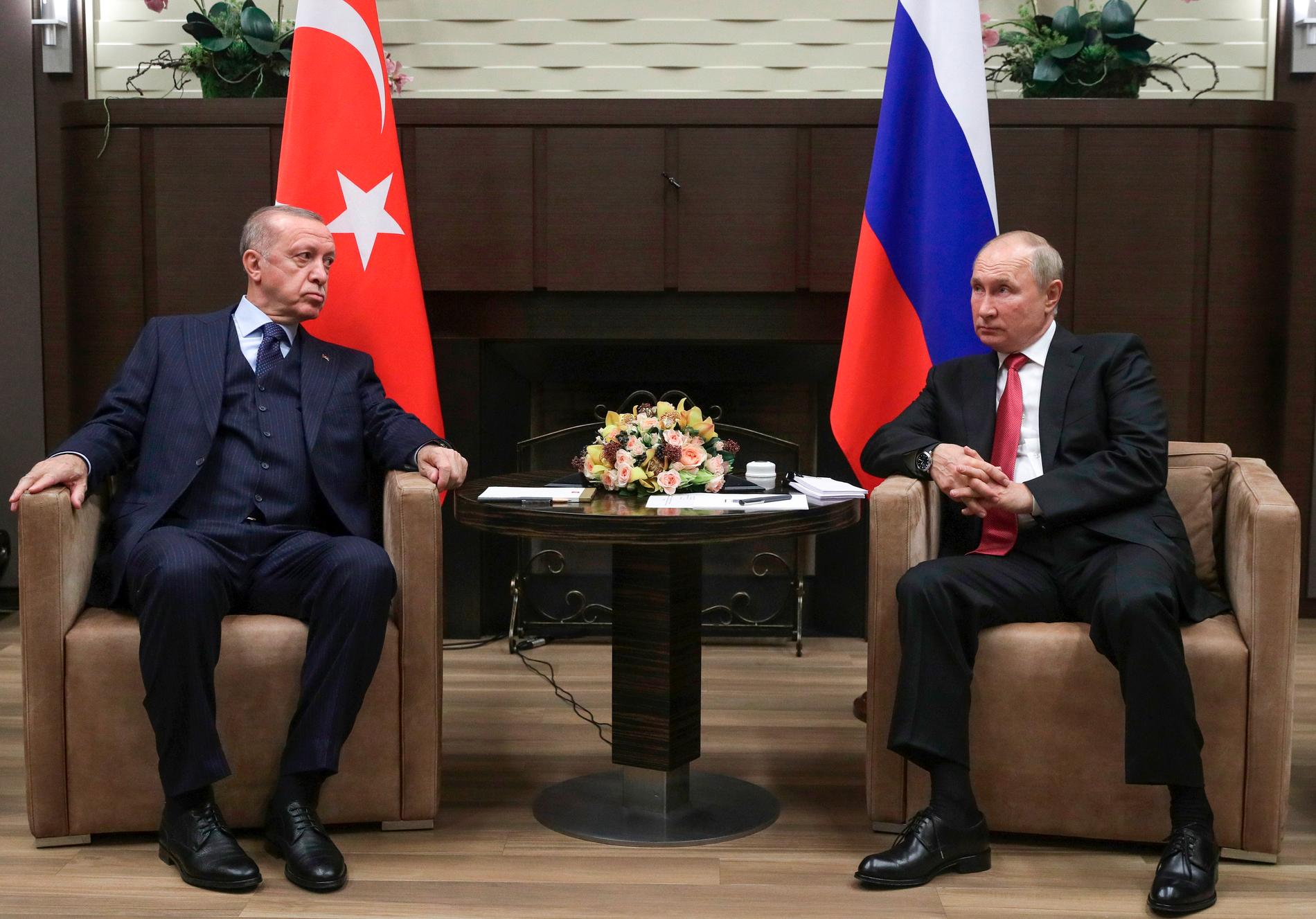 Erdogan och Putin vid ett möte i Sotji i september förra året.