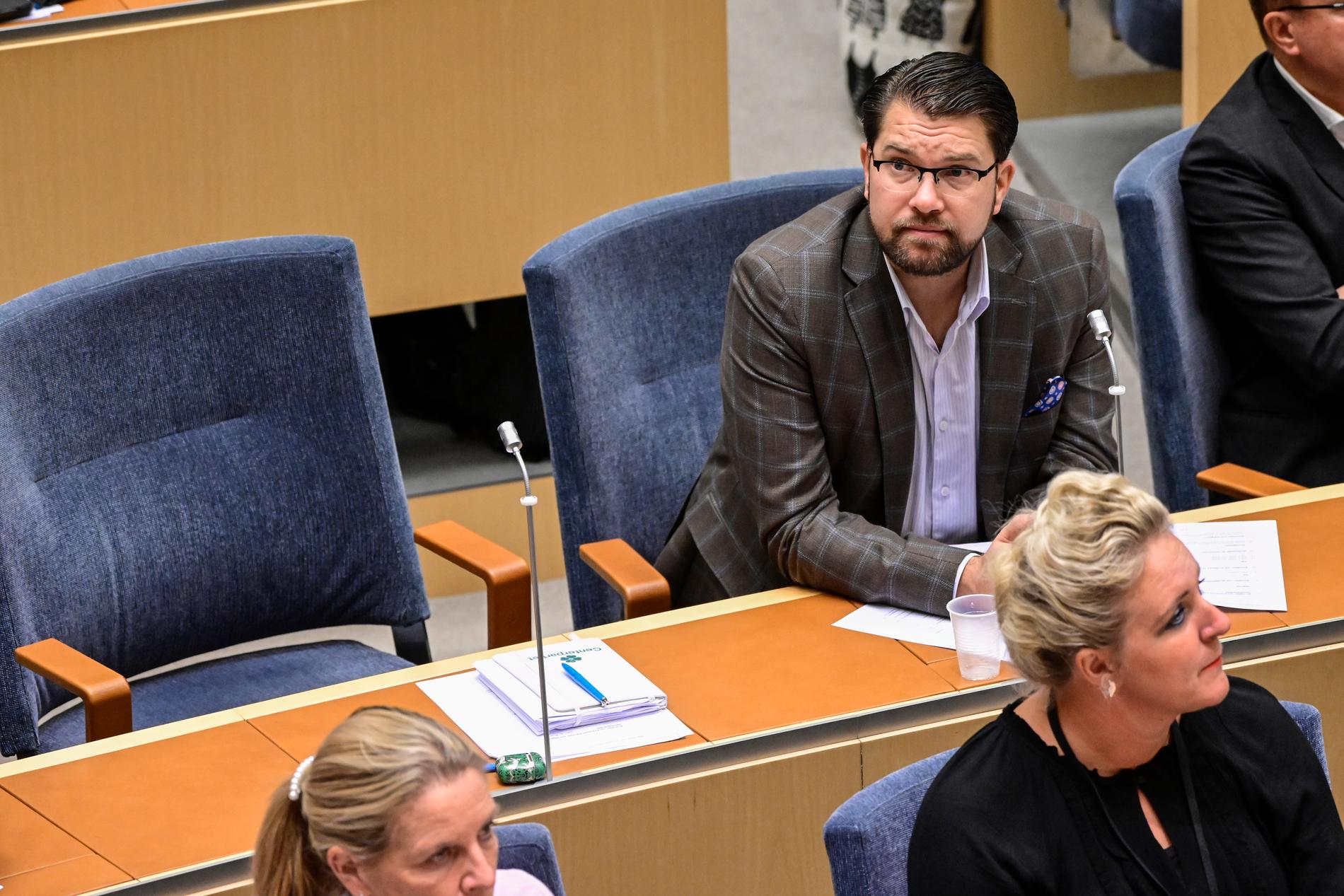 Sverigedemokraternas partiledare Jimmie Åkesson under valet av talman i riksdagen