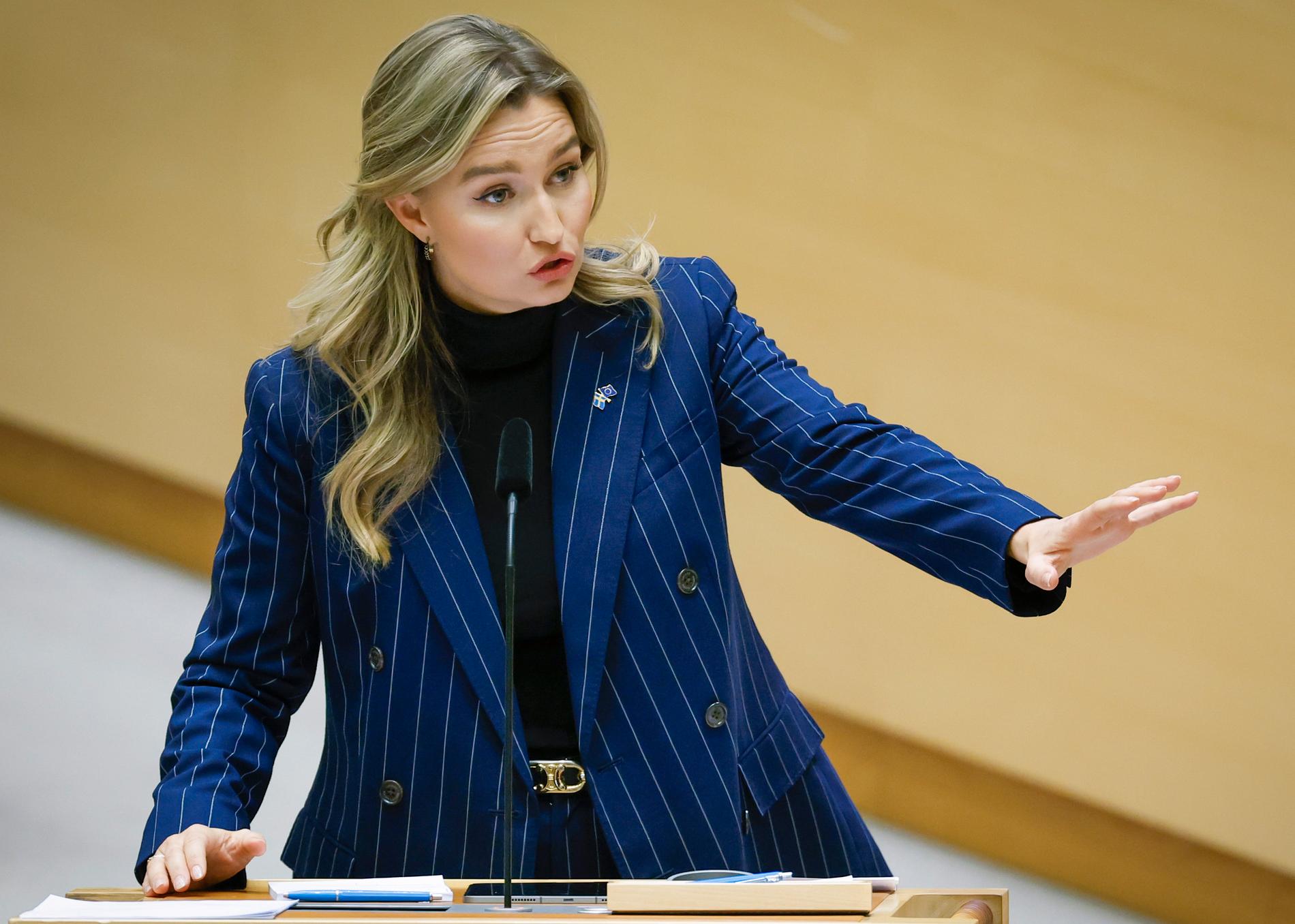 Ebba Busch (KD) under en EU-politisk partiledardebatt i riksdagen på onsdagen.