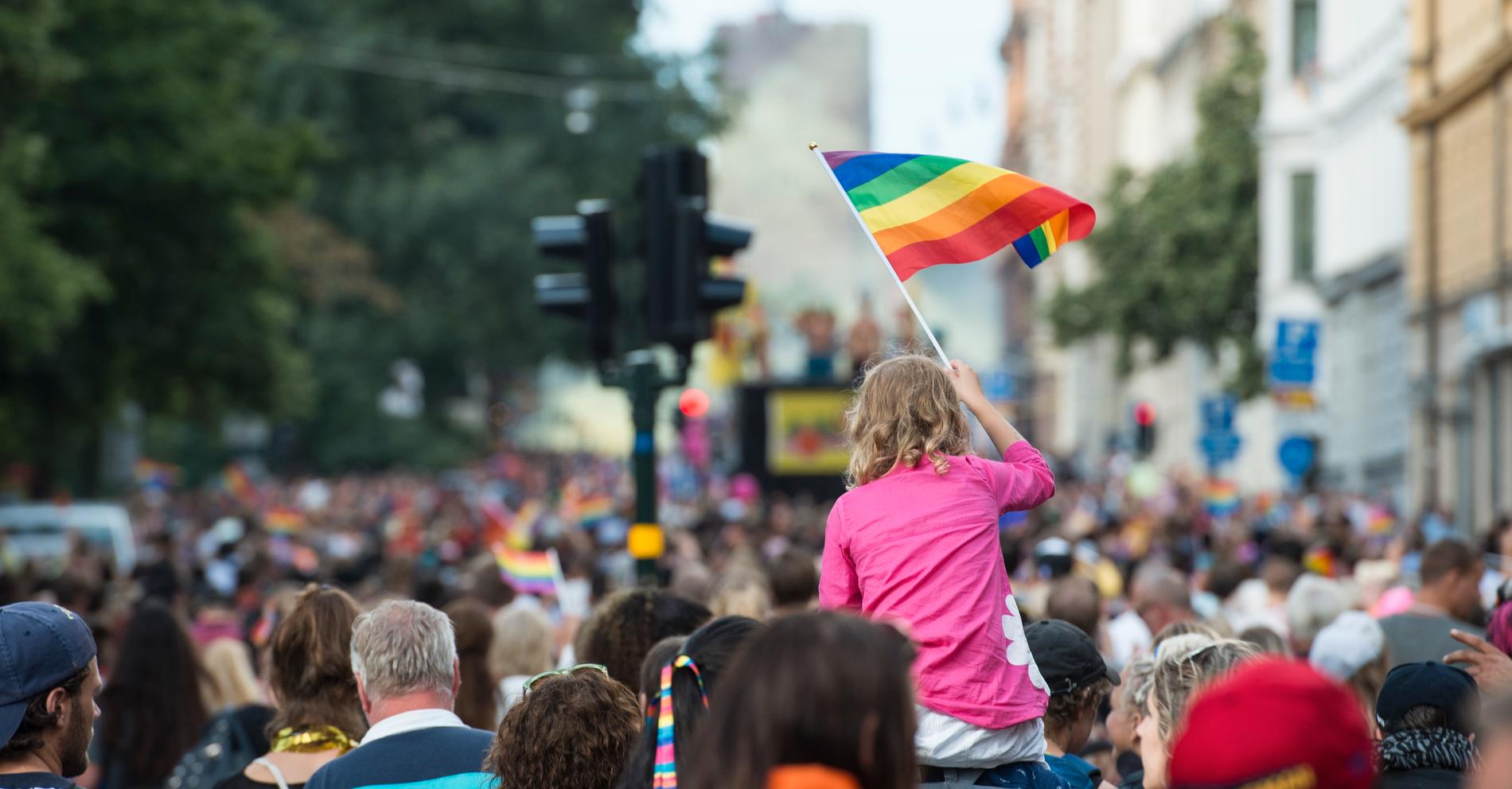 Foto från prideparaden i Stockholm 2016.