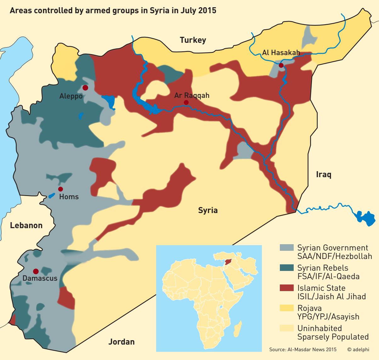 Kartan visar hur IS kontrollerat många av Syriens vattenkällor