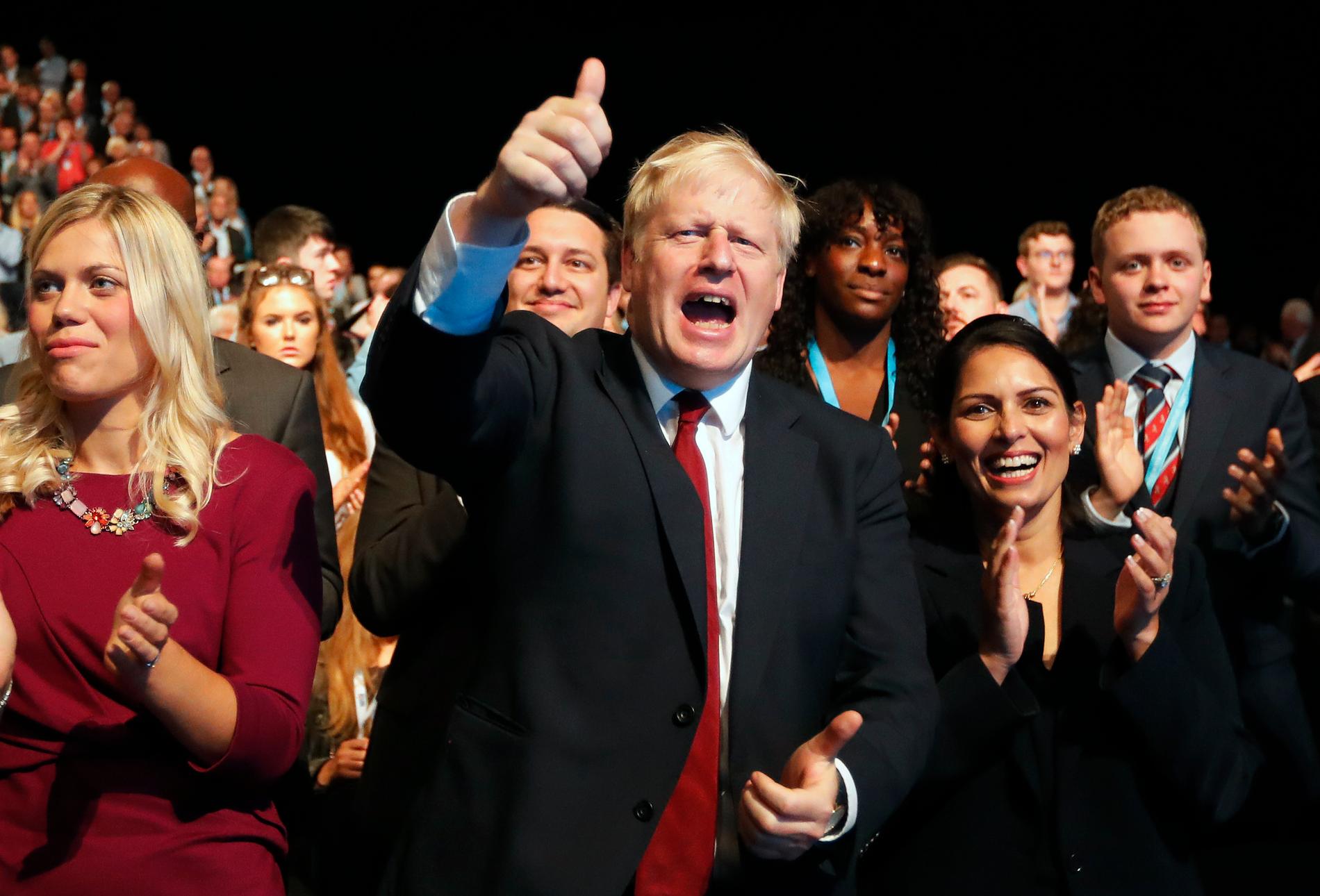 Storbritanniens premiärminister Boris Johnson under Konservativa partiets kongress som just nu pågår i Manchester.