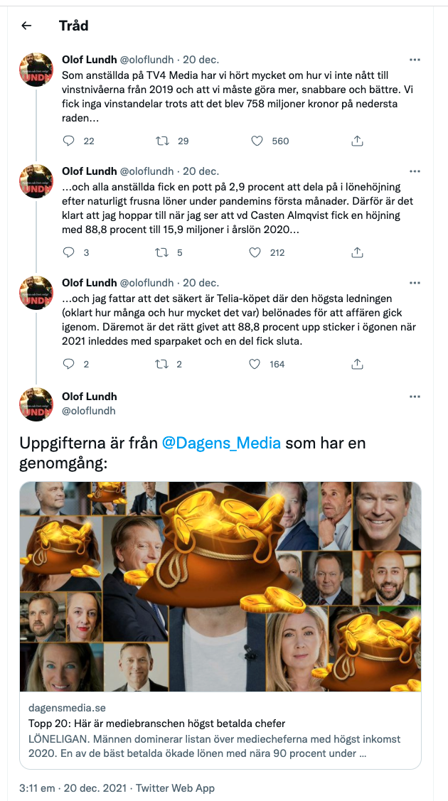 Olof Lundhs Twitterinlägg.