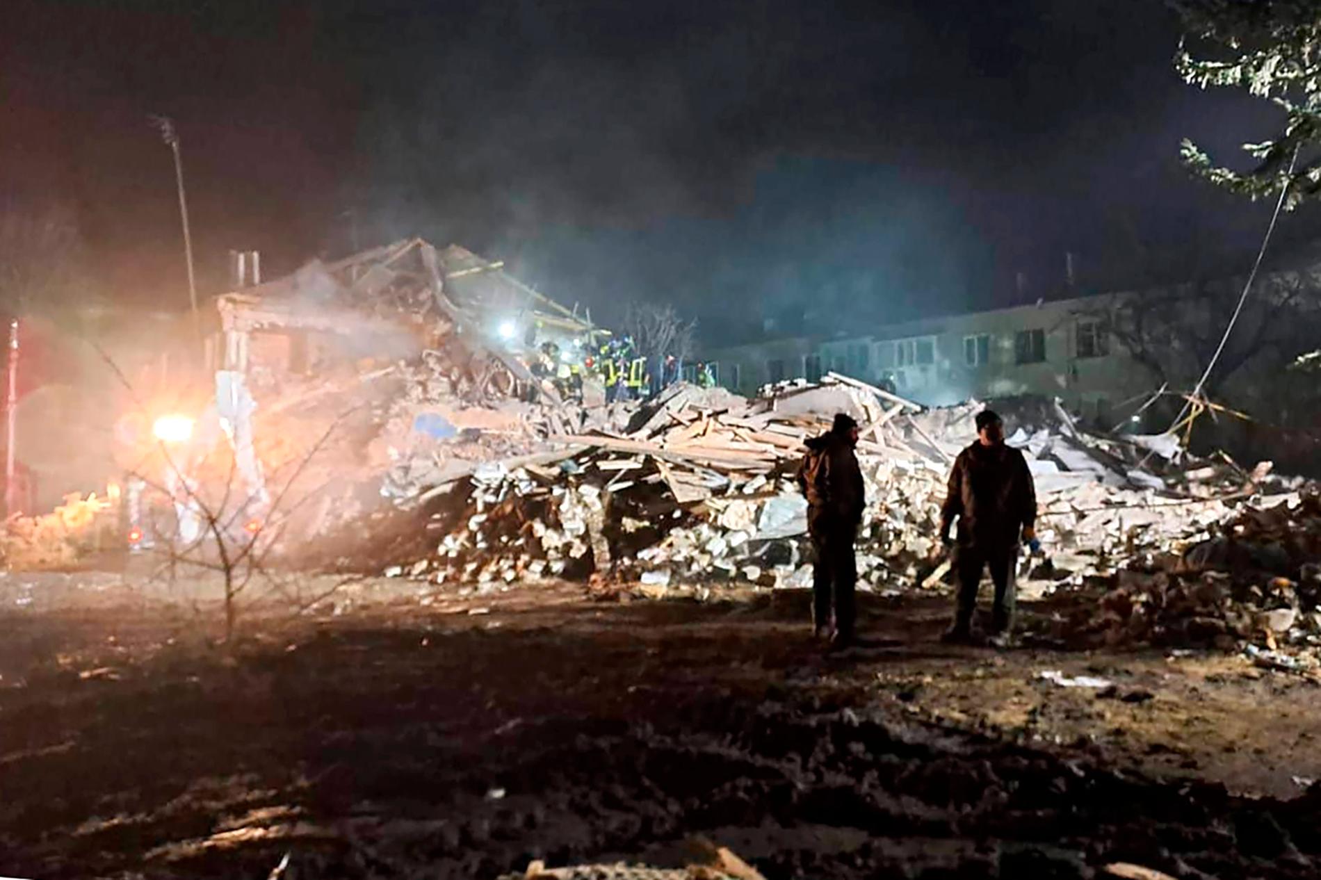 Rysk missilattack mot regionen Charkiv i Ukraina tidigare i februari. 