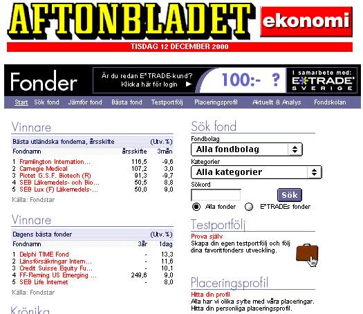 Steg 1: Gå till http://fonder.aftonbladet.se och klicka på "Testportfölj".