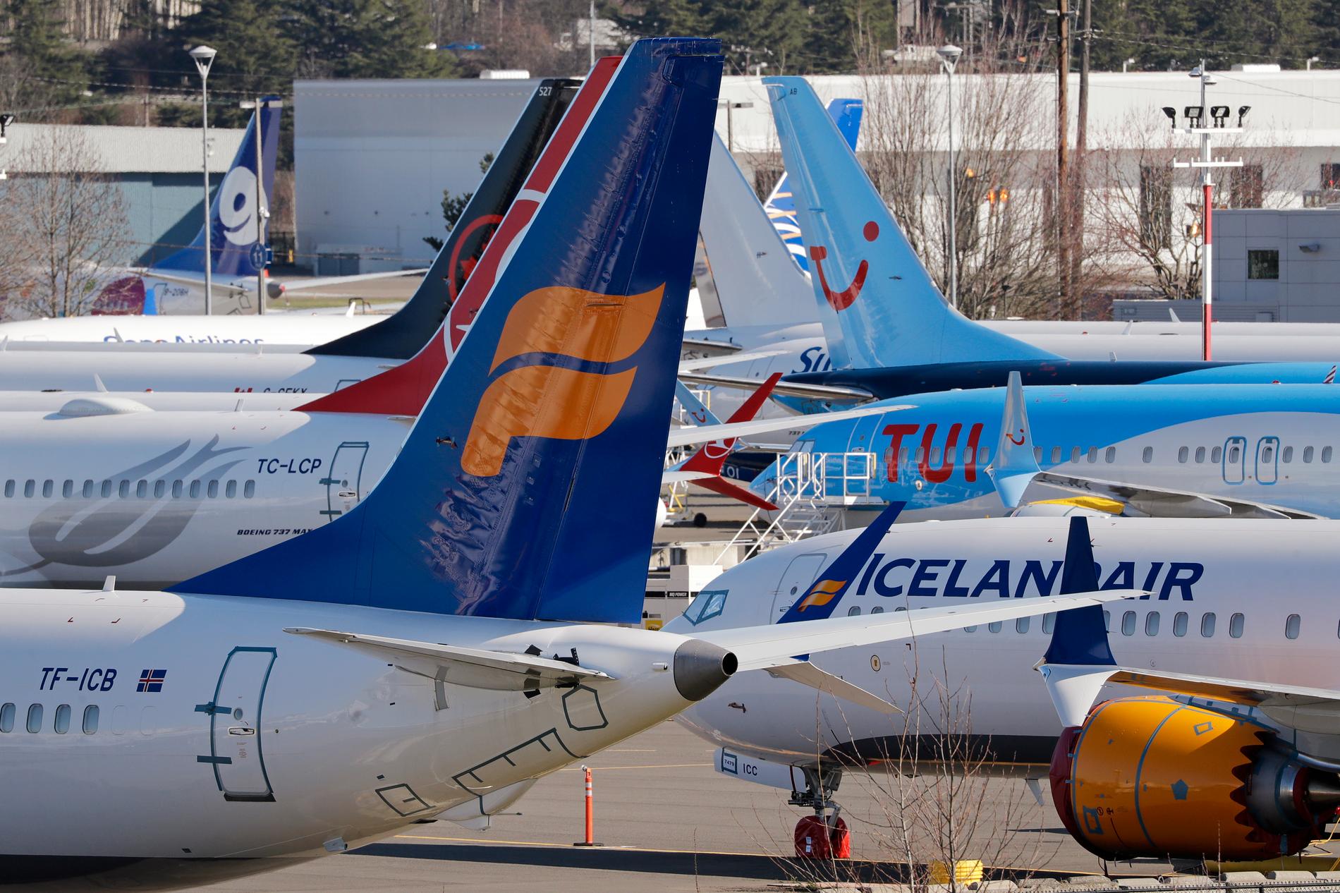 Boeing 737 Max-plan parkerade på marken, här i Seattle i nordvästra USA. Arkivbild.