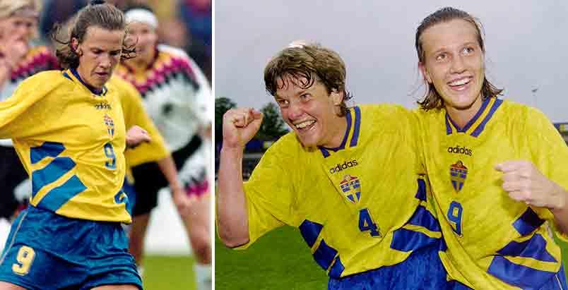 Malin Andersson firar segern mot Tyskland med Pia Sundhage