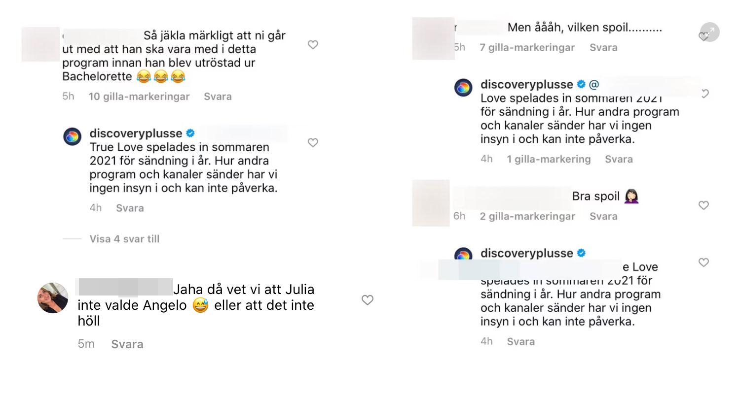 Några av kommentarerna på Discovery + Instagram.
