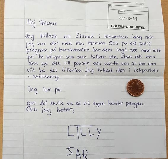 Polisen fick ett brev från en ärlig femåring. 