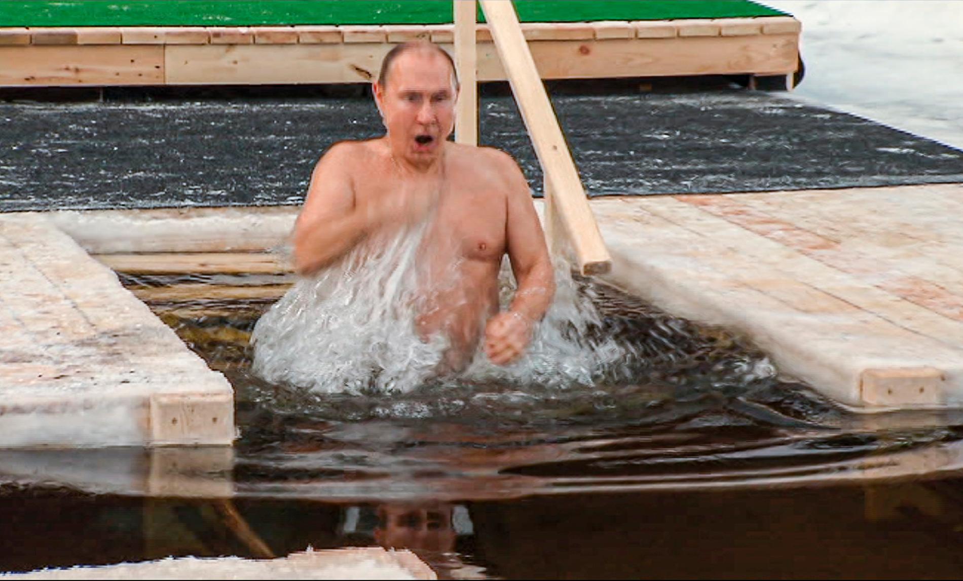 Vladimir Putin vinterbadar, dock ej i Nyköping
