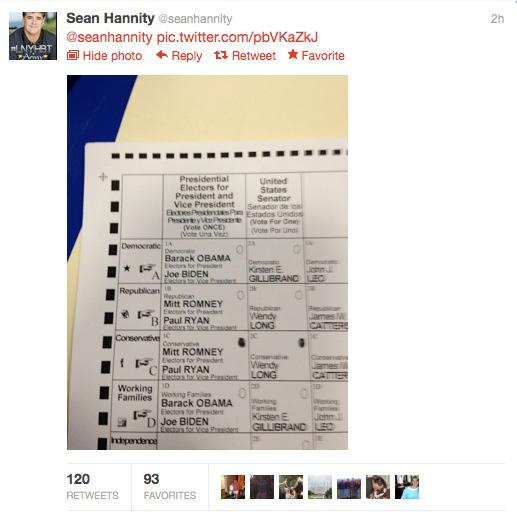 Sean Hannity visade upp sin röstsedel. Nu riskerar han att straffas.
