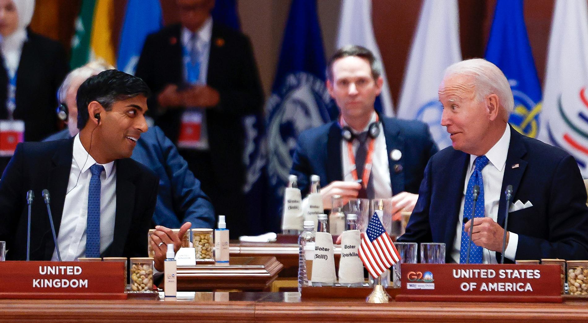  USA:s president Joe Biden och Storbritanniens premiärminister Rishi Sunak på G20 i september förra året.