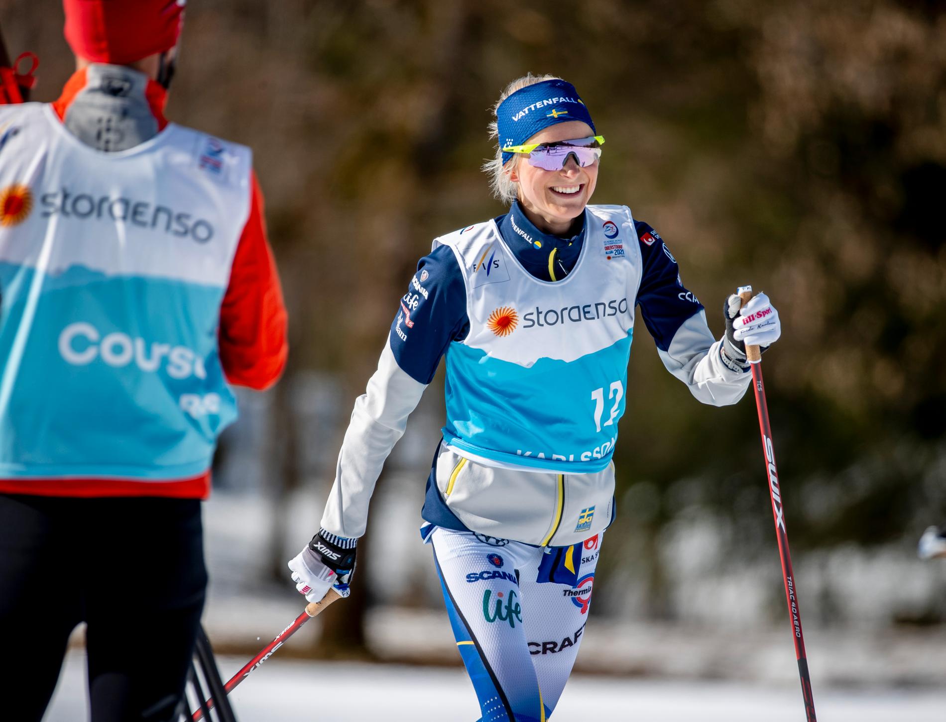 Frida Karlsson under gårdagens träning inför lördagens skiathlon på skid-VM i Obersdorf.