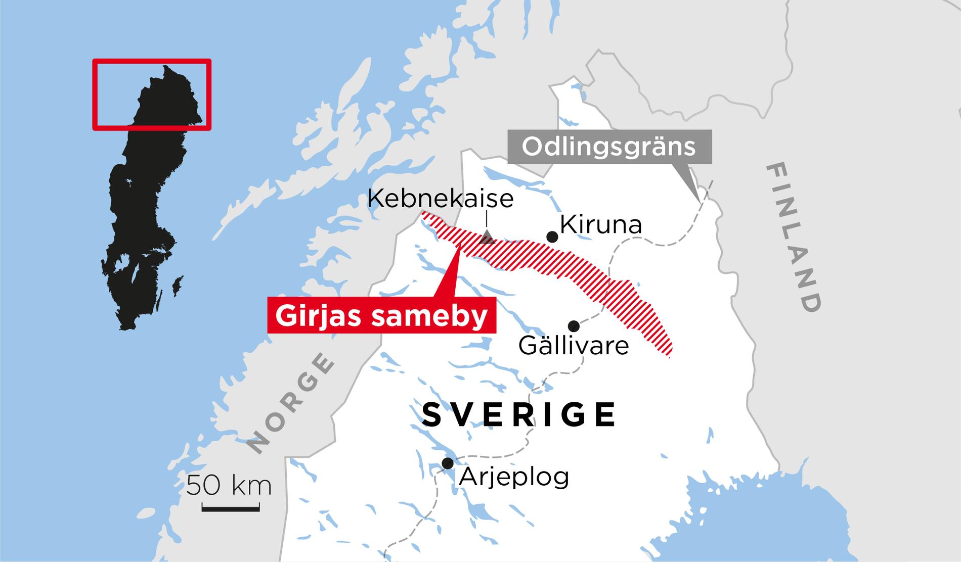 Girjas sameby sträcker sig från inlandet mellan Gällivare och Kiruna, ut till landsgränsen mot Norge. Girjas avlånga yta har i likhet med andra samebyars uppstått av att den naturligt följer renarnas vandring.