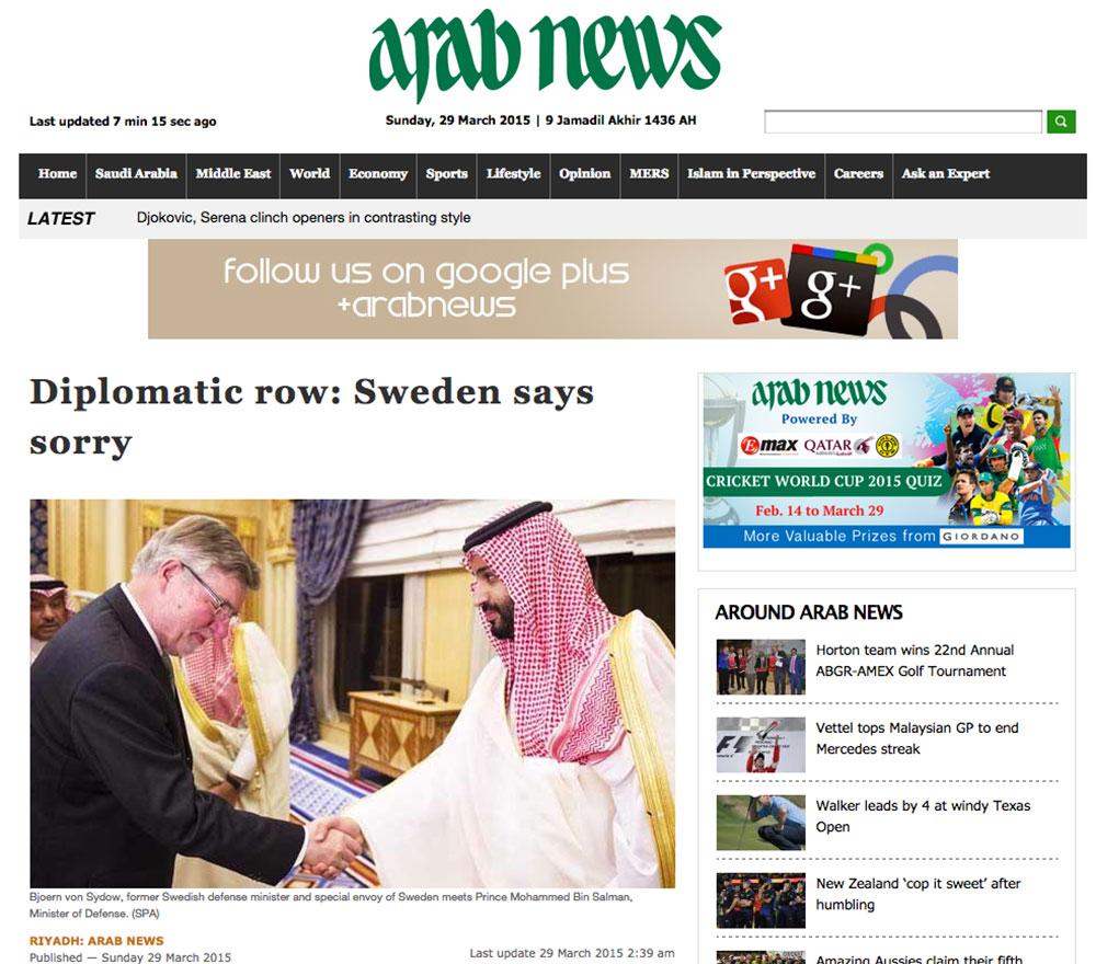 Faksimil från Arab News.