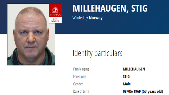 Stig Millehaugen är efterlyst av Interpol.