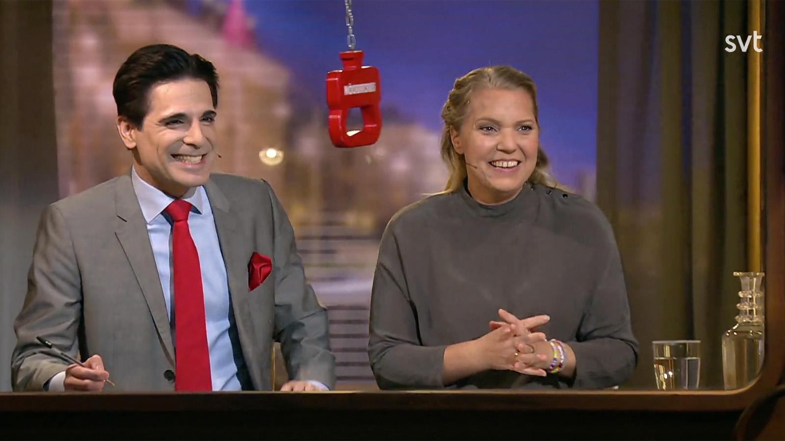 Carina Bergfeldt och Marcus Oscarsson i ”På spåret”.