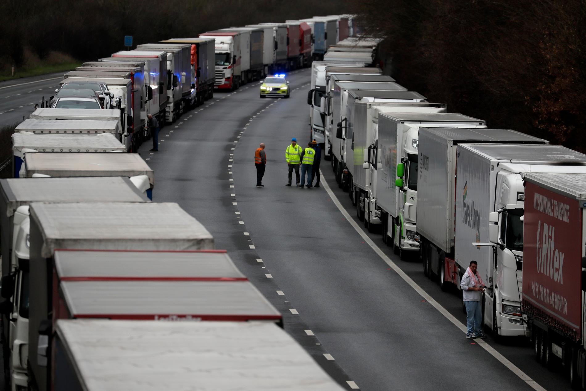 Lastbilsköer i södra England på tisdagen.