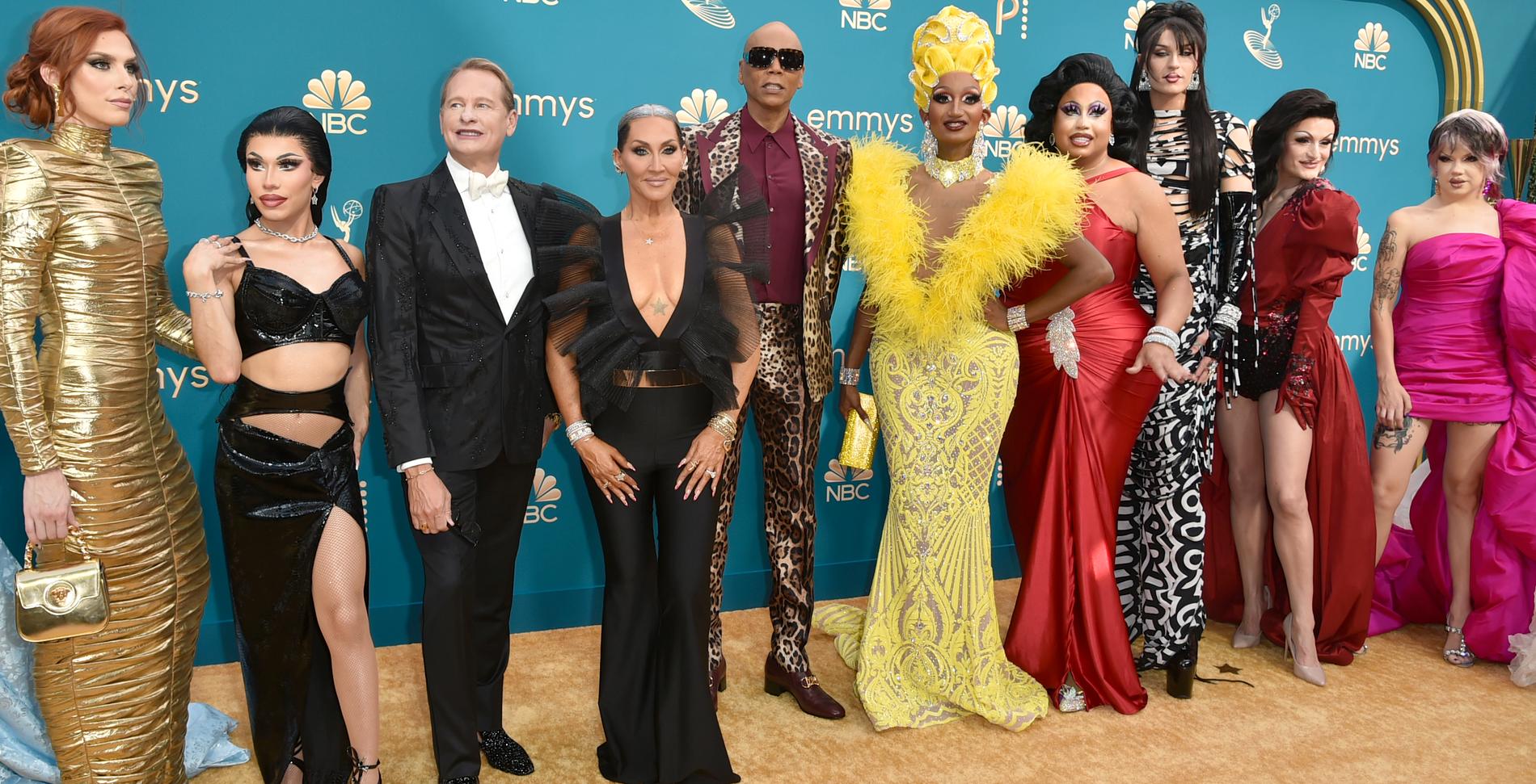 Carson Kressley, Michelle Visage, RuPaul och deltagare i ”RuPaul's Drag Race” på Emmygalan 2022.