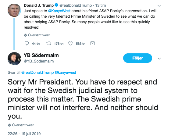 Svenske polisen och Twitter-profilen Viktor Adolphson svarade presidenten om ASAP Rocky – då blev hans twitterkonto avstängt.