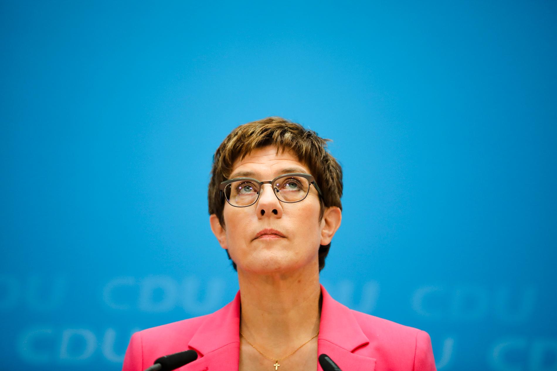CDU-ordföranden Annegret Kramp-Karrenbauer, som länge pekats ut som Angela Merkels arvtagare, har inget stort stöd för tillfället. Arkivbild, tagen den 2 september.