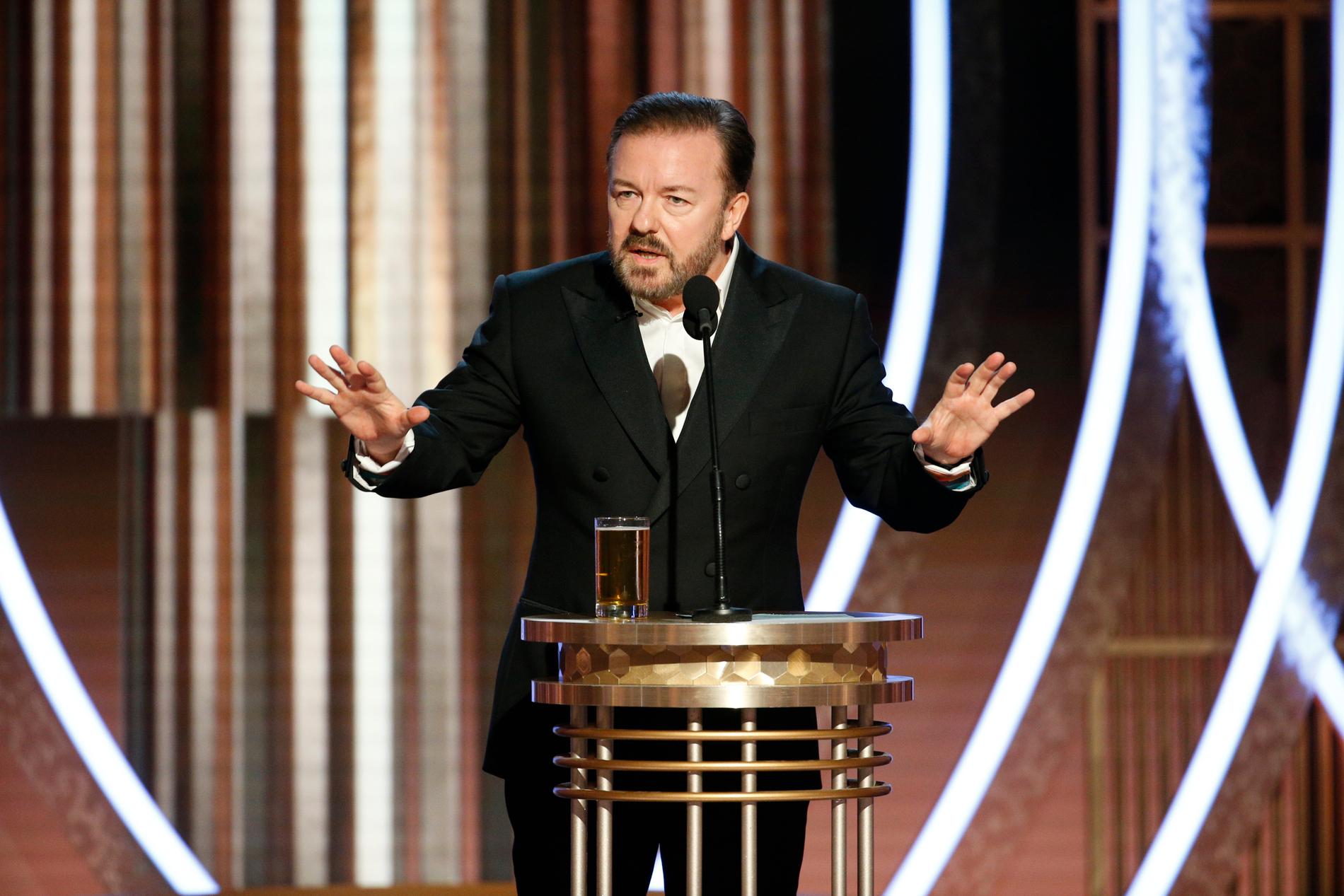 Ricky Gervais under sitt Golden Globe-tal.