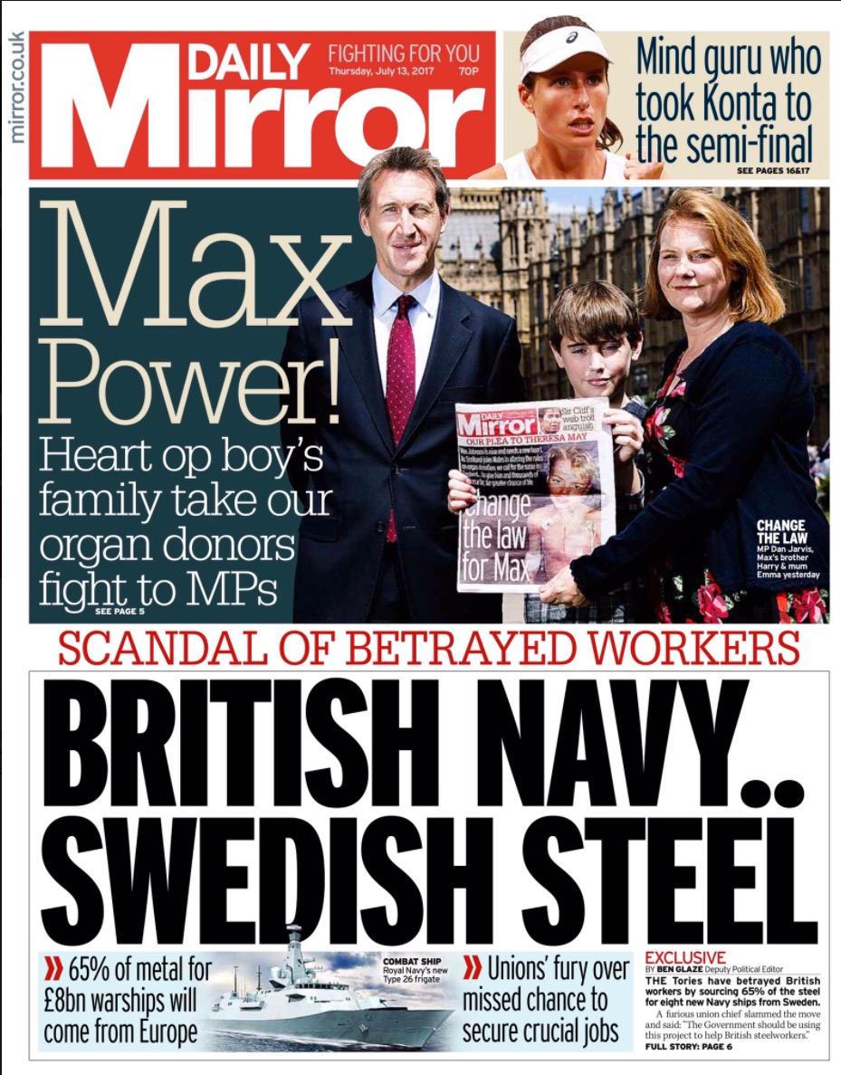 ”Det är en nationell skam och en förolämpning mot brittiska stålarbetare”, menar den brittiska tidningen Daily Mirror.