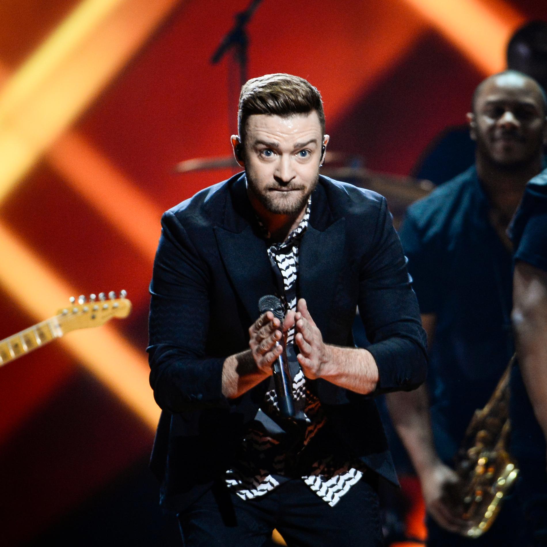 Justin Timberlake var en av de stjärnor som fanns på plats under Eurovision song contest i Globen.